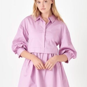 English Factory Lilac Long Sleeve Dress Size S 100% Cotton